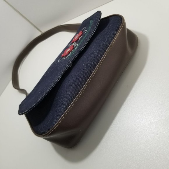 Carryland small jean purse red flowers Vintage - Picture 7 of 10